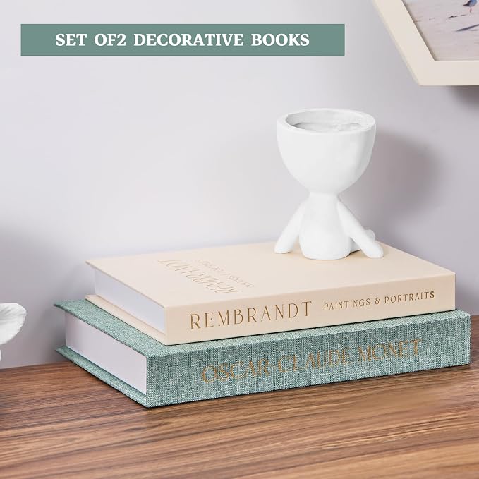 Decorative Books Set of 2 - Linen Storage Boxes & Decorative Fake Books | Photo & Keepsake Storage Box for Home Decor | Coffee Table, Bookshelf & Aesthetic Shelf Decor