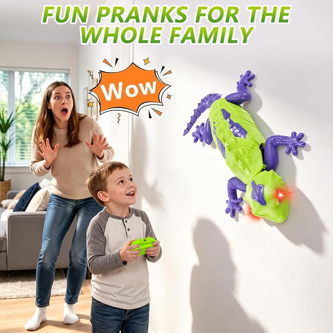 RC Wall Climbing Gecko, Rechargeable Remote Control Lizard Robot for Kids | 360° Rotating Wall Crawler Toy with LED Eyes, RC Stunt Car Toy Birthday Christmas Gift for 3-12 Year Old Boys Girls