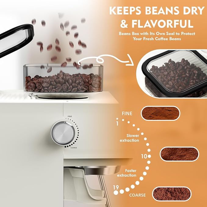 Ollygrin Semi-Automatic Espresso Machine with Grinder, 2-in-1 Coffee Machine with Milk Frother, 20 Bar Pressure Coffee Maker, Removable Water Tank & Bean Hopper, Expresso Machine for Home Barista