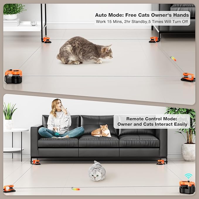 Pet Deluxe Interactive Cat Toys for Indoor Cats, Cat Treadmill Auto/Remote Control DIY Cat Mouse Hunting Toys, Keep Bored Kitten Dog Entertained to Chase, Feather Toy to Exercise Wheel-Orange