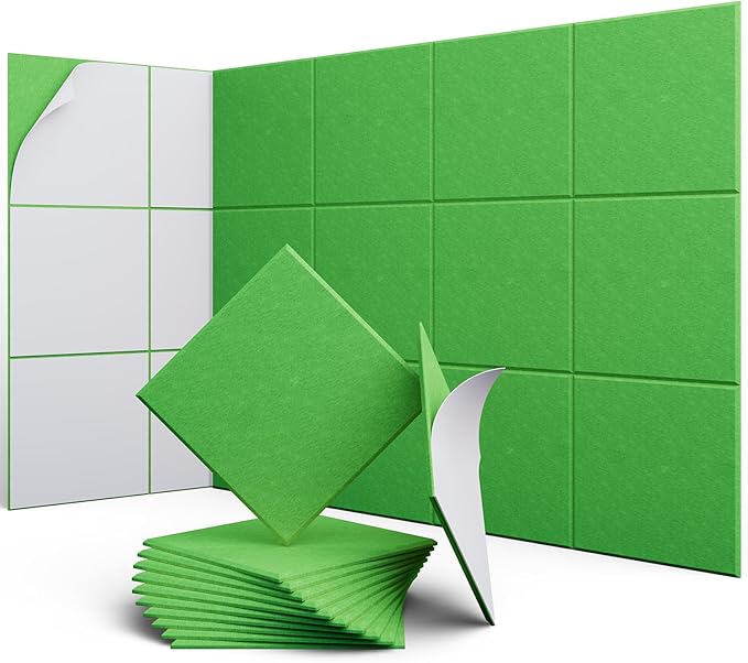 12 Pack 12" X 12" X 0.4" Acoustic Panels for Wall Sound Absorbing, Square Self-Adhesive Sound Panel, High Density Suitable for Multiple Scenarios(Lush Green)