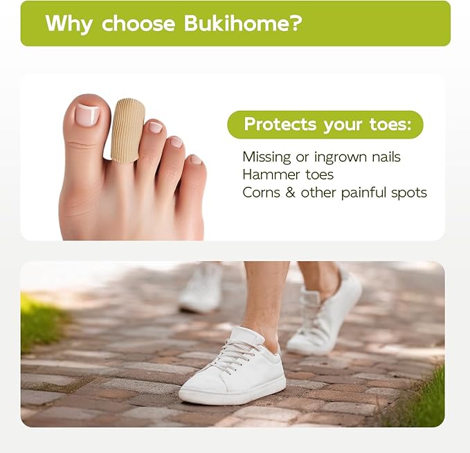 Bukihome 8 PCS Toe Protectors, Silicone Toe Caps Closed Toe Surface Fabric Sleeve Protectors, Prevent Pain Relief for Corns, Blisters and Ingrown Toenails（8PCS Medium Size)[Upgrade]