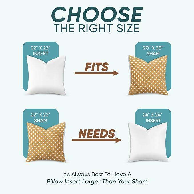 Pillowflex Synthetic Down Pillow Insert 22x22 in - Karate Chop Pillow | Large Square Sham Form, Plush Polyester Cotton Blend, Cloud-Like Comfort, Clump-Resistant Fill, Smooth Elegant Finish