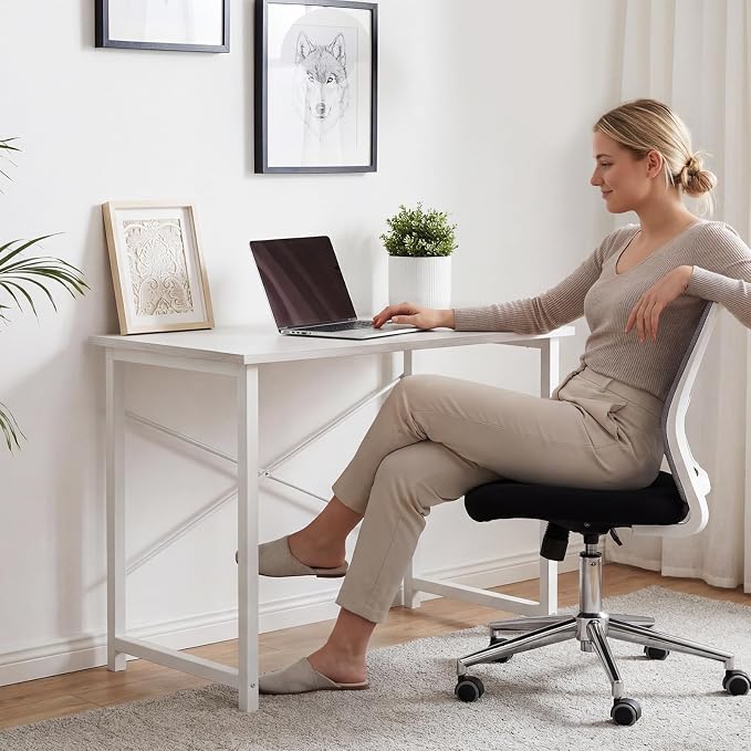 Sweetcrispy 32-Inch Small Computer Desk for Bedroom, White, 2 Pack | Gaming Writing Work and Study Desk for Home Office, Sturdy Metal Frame and Compact Modern Design with X-Shaped.