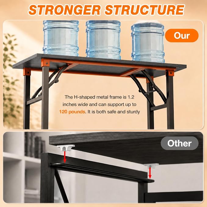 Folding Table Computer Desk - 35.8" No Assembly Folding Desk with Power Outlets & USB Charging Port, Small Desk, Foldable Office Desk, Compact Storage Portable Use for Small Space, Marble Greige