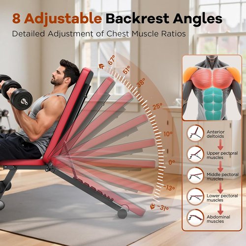 NICEPEOPLE Adjustable Weight Bench - 660LBS Capacity Home Gym Bench with 8 Backrests | Compact & Foldable Design