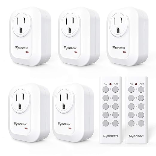 Upgraded Remote Control Outlet Wireless Light Switch for Household Appliances, Expandable Remote Light Switch Kit, Up to 100 ft Range, FCC Certified, ETL Listed, White (5 Outlets + 2 Remotes)