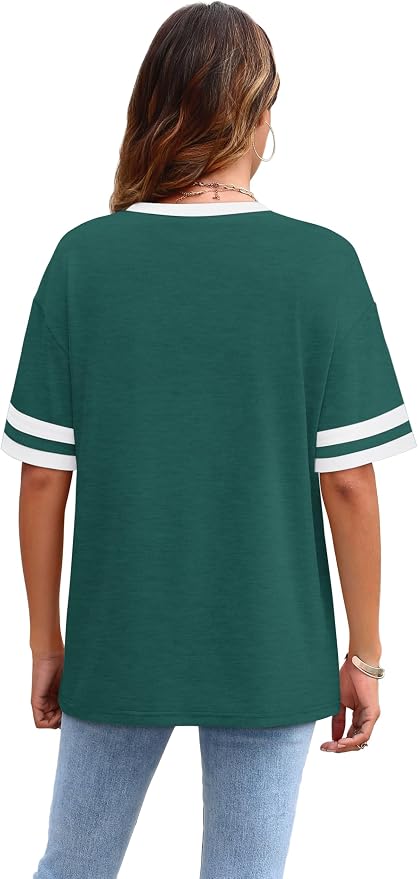 WIHOLL Womens T Shirts Loose Fit Short Sleeve Tees Crew Neck Color Block Summer Tops 2026 Fashion