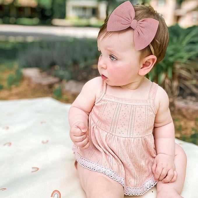 YanJie 4.5'' Nylon Bow Headbands for Baby Girls - Handmade Tied Bows Hair Accessories for Infants and Toddlers - 10 Pieces