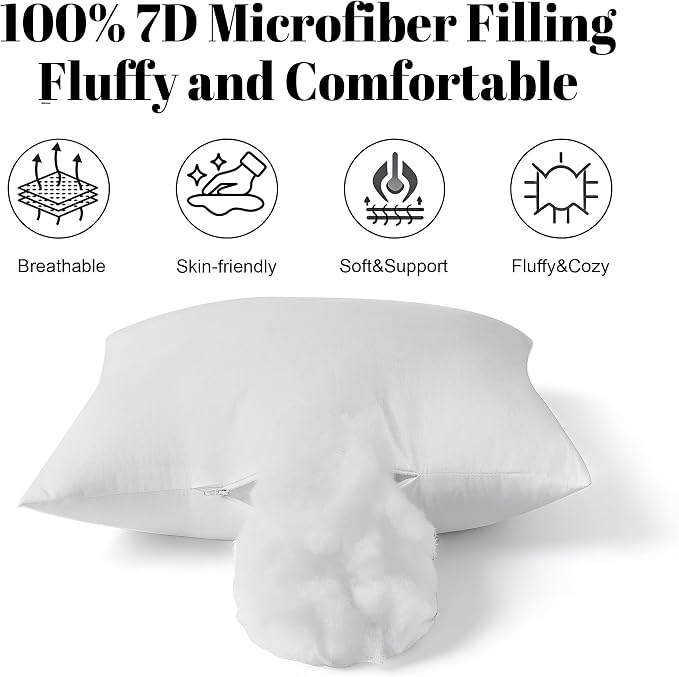 Water Resistant Polyester Pillow Inserts with Plush Dot Cover | Pack of 2 Square Form Indoor Decorative Pillow, Bed and Couch Pillows, 20 x 20 Inches, Green