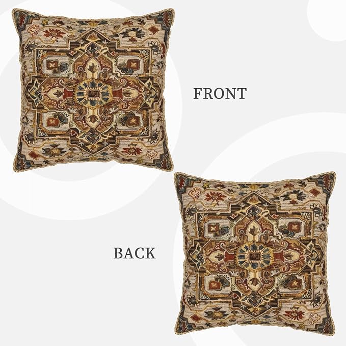Terracotta Gold Vintage Velvet Pillow Covers 18x18 Inch Tan Brown Khaki Bohemian Tapestry Carpet Throw Pillows for Couch Soft Cushion Covers Pillowcase Aztec Boho Rug Pillow Cases for Bed Living Room