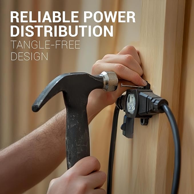 COLSEN Extension Cord with Multiple Outlets – 50 ft Heavy Duty 16 Gauge Power SJTW Cable, 15 Amp 3 Prong 11 NEMA Multi Plug, 14 AWG Male to Female Connector, 5-15R Female Socket, Outdoor/Indoor Black