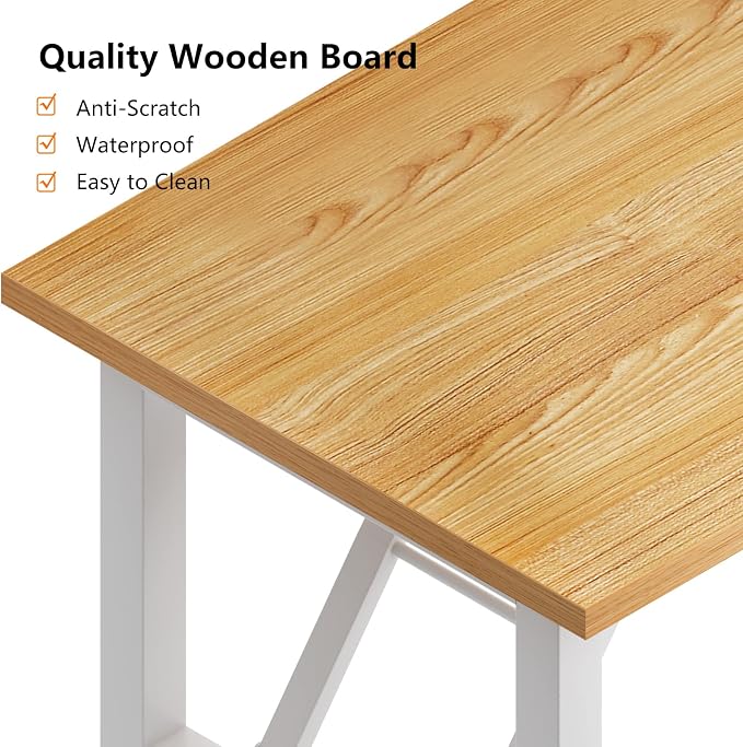 Need Home Office Desk - 62 Inches Large Computer Desk Sturdy Black Table Foldable Desk Gaming Computer Table No Assembly Required Teak&White AC5BW(157.5 * 60) | White Frame Writing Gaming Work Table/Foldable Home Office Desk/Sewing Table, No Assembly R...