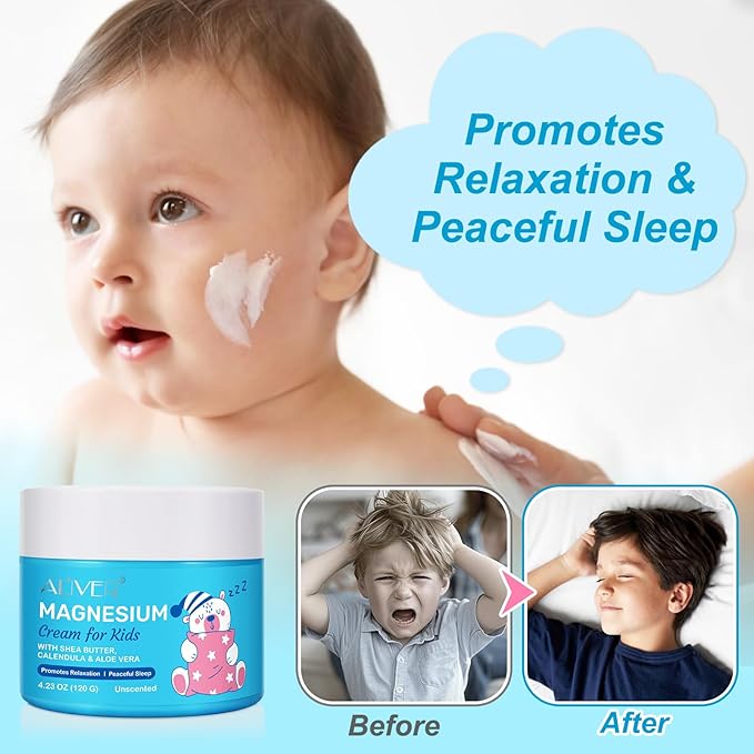 Magnesium Cream for Kids with Organic Shea Butter, Calendula & Aloe Vera | Promotes Relaxation & Peaceful Sleep | Unscented | 4.23 oz