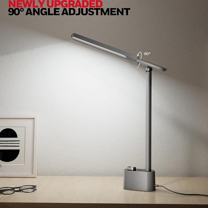 Honeywell H01 Pro Compact LED Desk Lamp with A+C Charging Port | CRI≥95, 3000K-5500K,Low Blue Light, Flicker-Free, Modern Desk Light for Bedroom, Grey