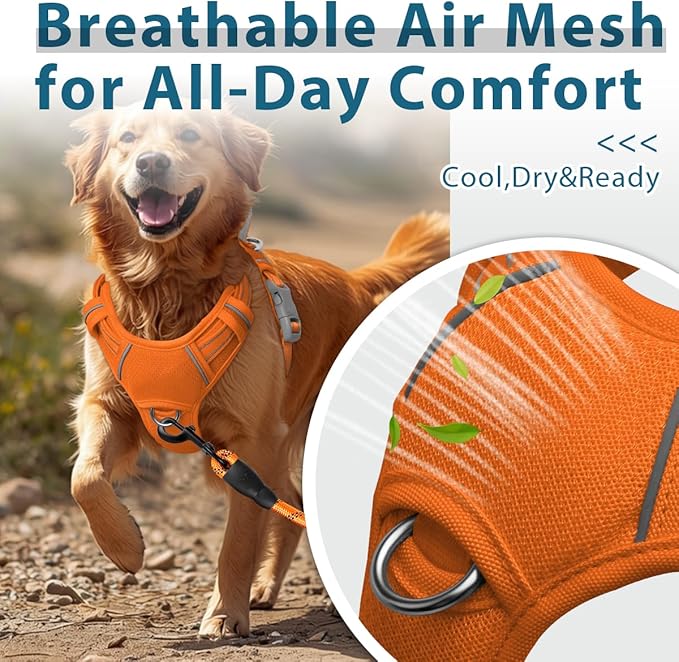 BARKBAY Dog Harness No Pull with ID Tag Pocket - Heavy Duty, Reflective, Easy Control for Large Dogs(Orange,XL)