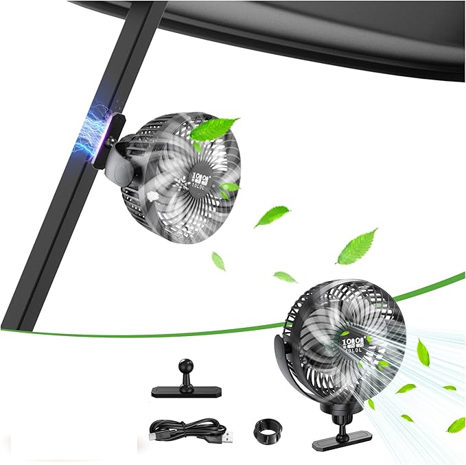 10L0L Magnetic Golf Cart Fan Rechargeable Big Battery Powered Portable Fan,3 Speeds/2 LED Light/56 Hrs Runtime /360°Rotatable with Magnetic Base,USB & Type C Ports,Cool Summer Golf Cart Accessories