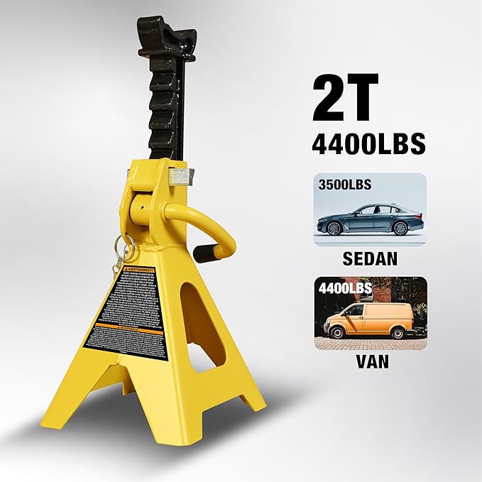 YELLOW JACKET Jack Stands 2 Ton with Double Locking for Lifting Car SUVS, 4400 lb Capacity, Heavy Duty Steel, 1 Pair, Yellow