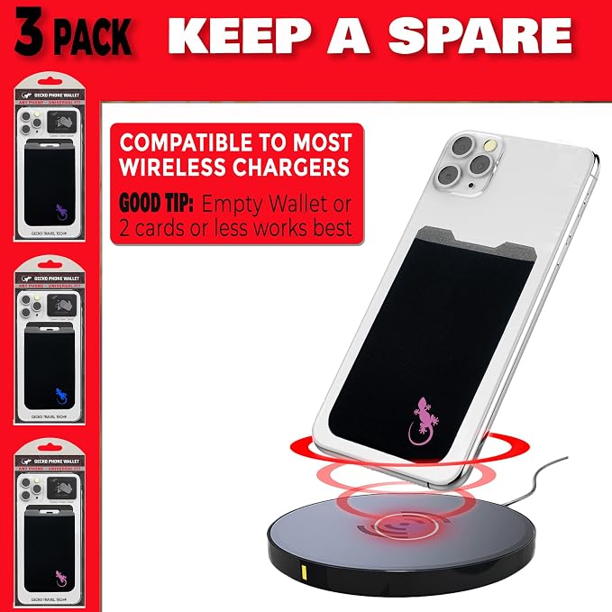 Phone Wallet - Adhesive Card Holder - Cell Phone Pouch - Stick on Lycra Pocket by Gecko - Carry Credit Cards and Cash