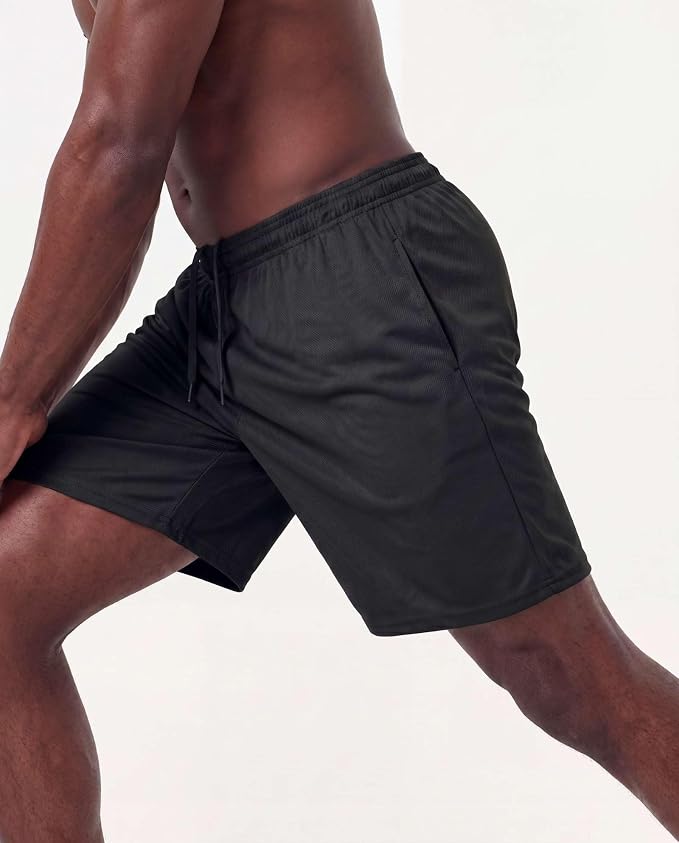 5 Pack Men's Mesh Shorts Athletic Basketball Sports Gym Workout Pockets | Cooling Moisture-Wicking, 9", Long, Quick-Dry, Breathable, Elastic Drawstring Waistband. Running, Exercise, Soccer, Training.