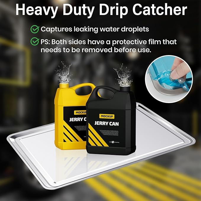 2 Pcs Under Car Oil Pans for Changing Oil, Motorcycle Automotive Oil Change Pan Silver Rust Resistant Drip Tray, Oil Catch Pan Replacement Tray for Garage Machinery Supplies (23.5 x 15.6 Inch)