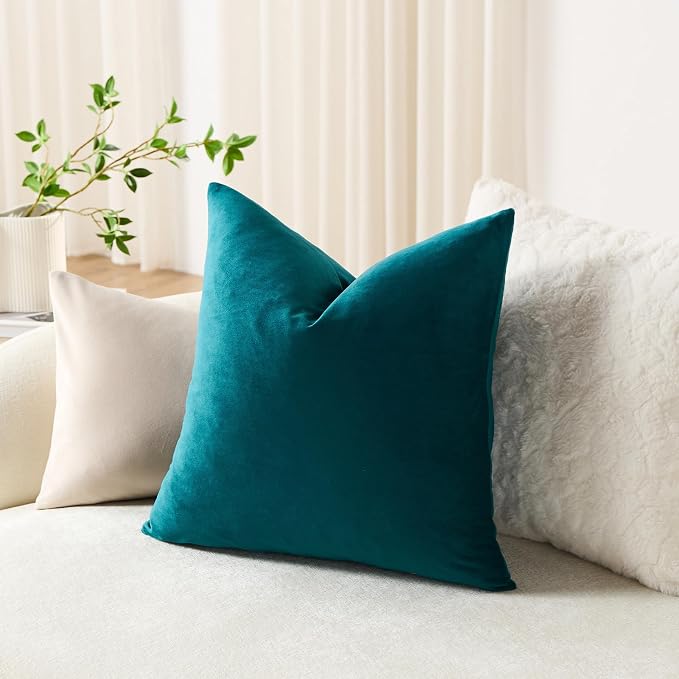 Throw Pillow Covers 22x22 Teal: Pack of 2 Cozy Soft Velvet Square Modern Luxury Decorative Throw Pillow Cases for Sofa Couch Living Room Bed Home Decor
