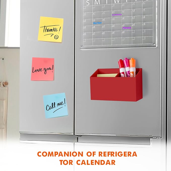 BEYGORM Magnetic Dry Erase Marker Holder for Whiteboard & Refrigerator | Non-slip Acrylic Pen Holder for Classroom, Fridge Magnet, Locker Organizer Accessories, Teacher & School Supplies(Red)