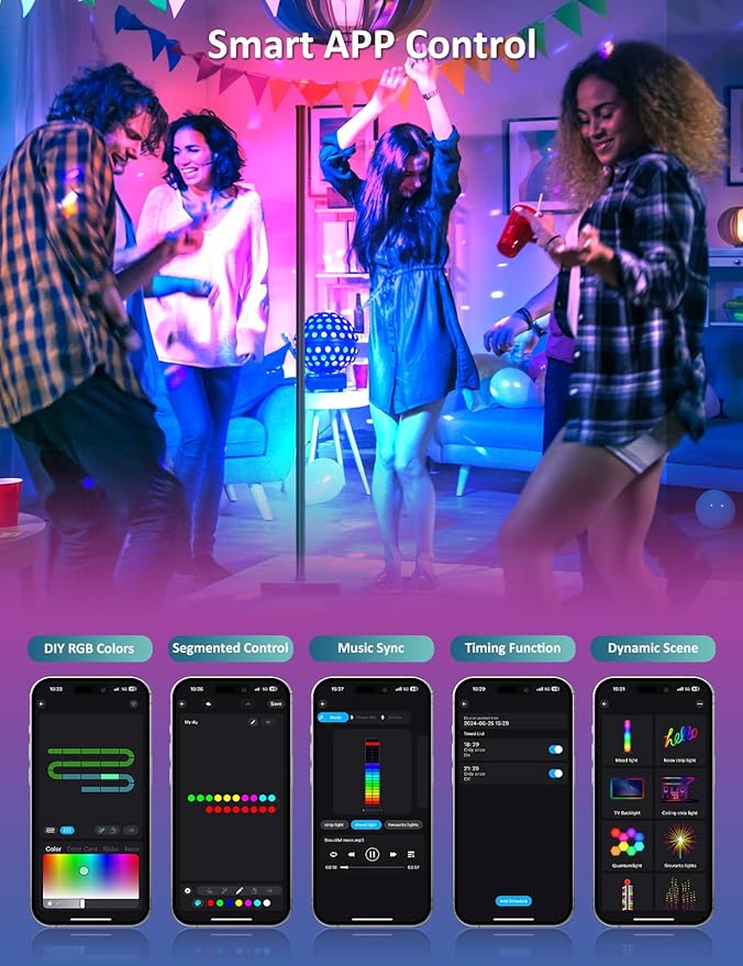 Corner Floor Lamp, 57.5" LED Corner Lamp with APP and Remote Control, 16 Million Colors & Dynamic Modes, Music Sync, Timing Function, Color Changing Ambient Light for Living Room, Bedroom, Gaming