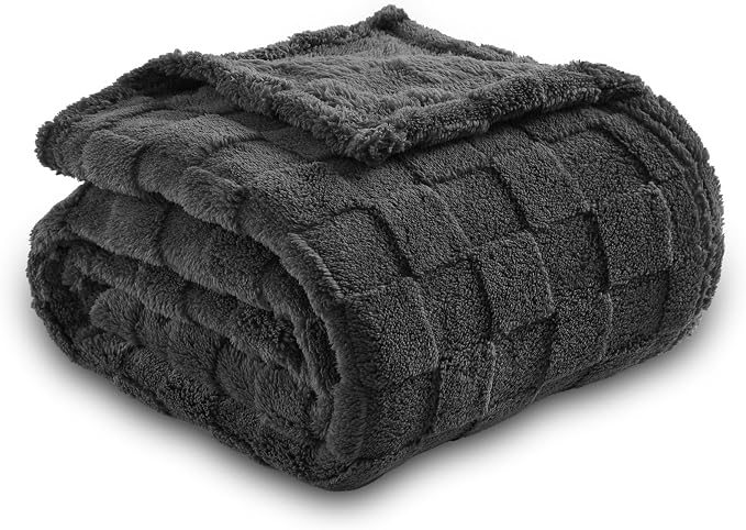 NEWCOSPLAY 3D Checkered Flannel Twin Blanket, Dark Grey, 60"x80" | Super Soft Cute Lightweight Decorative Premium Silky Fleece Blanket for Couch Sofa Bed, Gift for Women Men, All Season Use