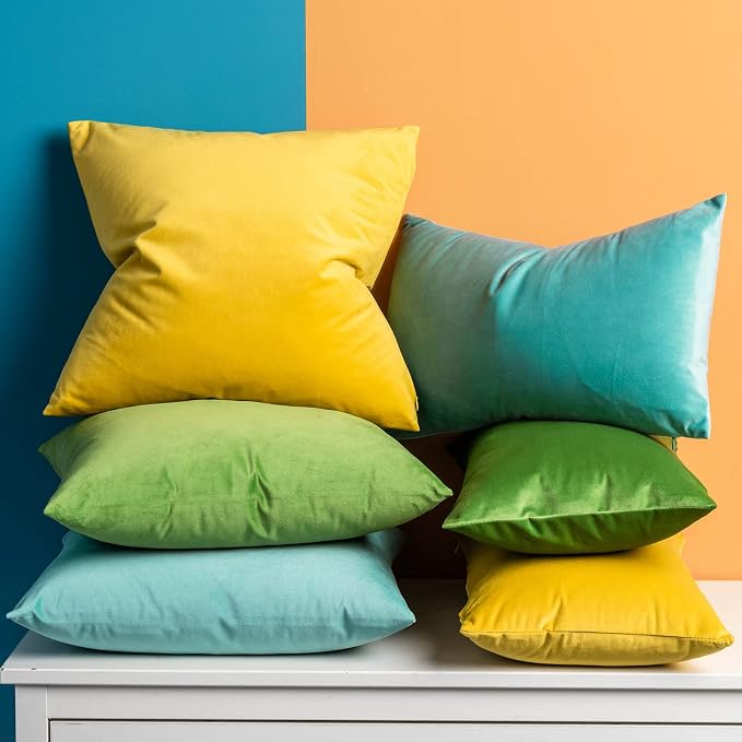 24x24 Velvet Throw Pillow Covers Set of 2 for Couch Sofa Bed,Teal Green | JUSPURBET Decorative Pillow Covers with Invisible Zipper for Modern Living Room Bedroom Home Decor