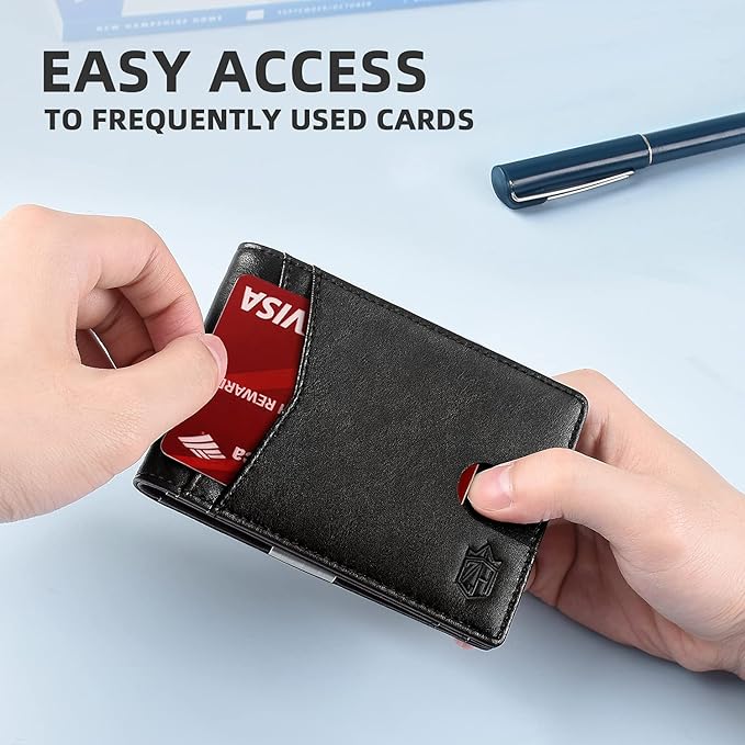 Zitahli Money Clip Wallets for Men,Slim Bifold Wallet 10-12 Cards, Mens Leather Wallet with ID Window,RFID Blocking Thin Minimalist Credit Card Holder,Gifts for Him