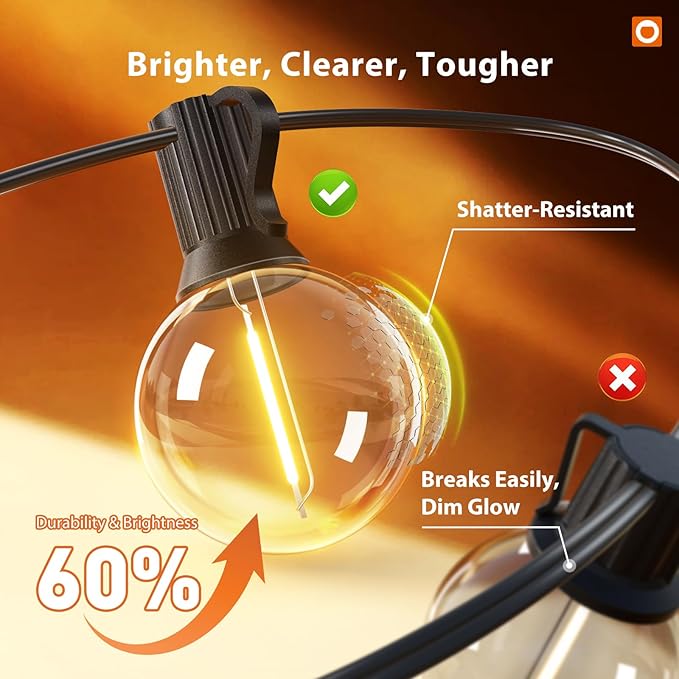 addlon Outdoor String Lights 50FT G40 with Remote 27 LED Shatterproof Bulbs | Dimmable Patio Globe Lights Waterproof, Hanging Outside Lighting for Backyard, Garden, Deck, Balcony, Porch, Café, Decor