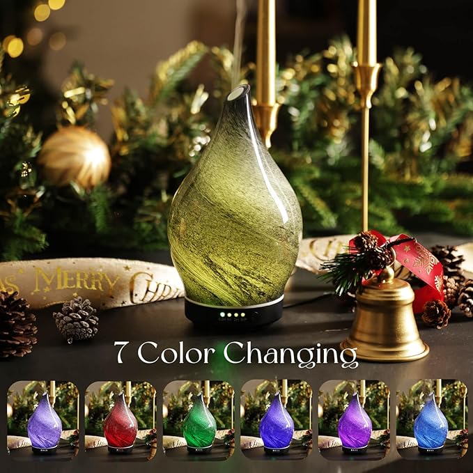 Porseme 150ml Essential Oil Diffuser Glass Color Changing Aroma Air Diffusers Aromatherapy Ultrasonic Cool Mist Humidifier 6 Running Hours Waterless Auto-Off for Sleeping Yoga Office Spa (Obsidian)
