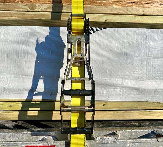 Mytee Products 2" x27' Yellow Ratchet Strap with J Hooks - 10,000 Lbs Breaking Strength - Heavy Duty Tie Down Large Bar Handle and Cargo Straps with Wire Hooks for Flatbed, Truck, Trailers Pickup