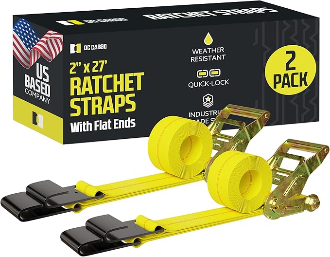 DC Cargo Tie-Down Ratchet Straps Heavy-Duty Flats Hook Trailer Strap, (Pack of 2) Heavy Duty 2" x 27' Tie-Down Ratcheting Cargo Truck Straps 2 Inch Ratchet Straps - Safely Secure Your Cargo