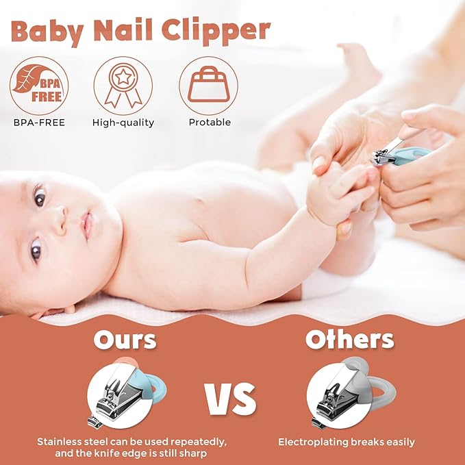 Baby Nail Clippers Set with Cute Case, Infant Fingernail and Toenail File Kit for Newborn Manicure and Pedicure, New Mom Grooming Gift