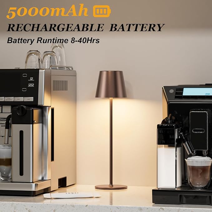 Cordless Table Lamp Rechargeable Brown - KK 2 Pack 5000mAH Battery Operated Lamp for Counter, 3 Color Stepless Dimming Wireless Lamp for Dining Table, Kitchen Counter, Outdoor Patio, Touch Control