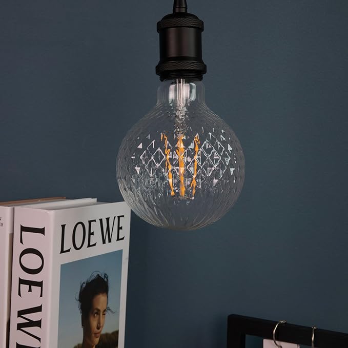Edison Filament Bulb Pineapple Faceted, Vintage Light Bulbs Clear Crystal, G125 Large Round LED Bulbs, 4W Dimmable E26 Medium Base, Decorative Cut Glass Lights, 4 Pack