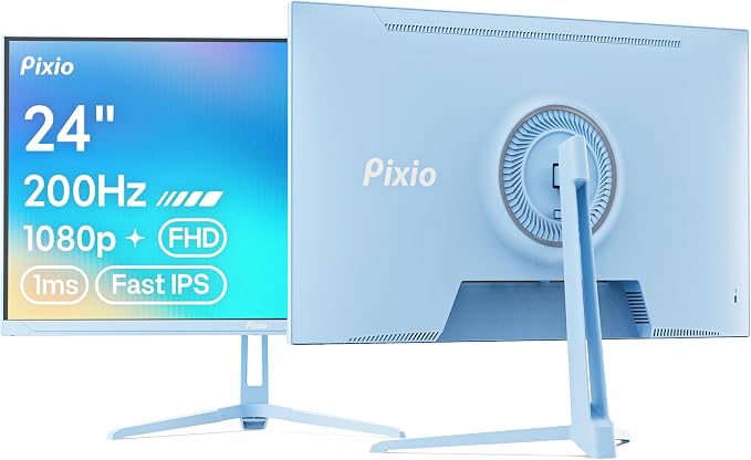 Pixio PX248 Wave Blue 24 inch 200Hz Refresh Rate FHD 1080p Resolution Fast IPS Panel 1ms GTG Response Time Built-in Speakers Gaming Monitor with Adaptive Sync