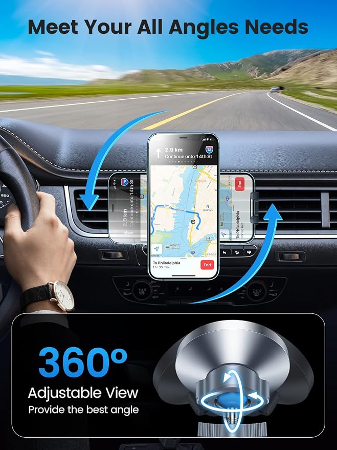 VICSEED for MagSafe Car Mount [Upgraded Strongest Magnet Power] Magnetic Phone Holder for Car Vent 360 Adjustable Magnetic Car Phone Holder Mount for iPhone 16 Pro Max 15 14 13 12 Plus Mini