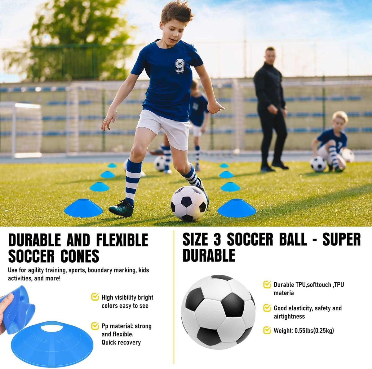 Skiennix Kids Soccer Goals - Portable Pop-Up Net Set with Soccer Ball & Cones - Complete Training Equipment for Backyard Fun