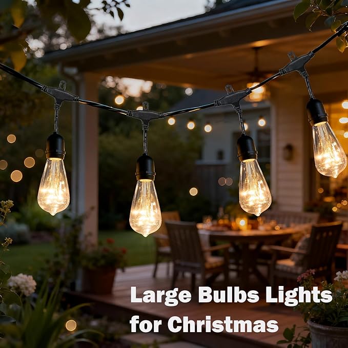 Afirst Outdoor String Lights Weatherproof Connectable LED Edison String Lights, Black Cord with Clear Plastic Bulbs, Starry Theme