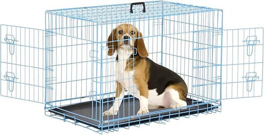 36 inch Dog Crates for Medium Dogs Folding Metal Wire Dog Cage Kennel, Indoor Outdoor Dog Crate Kennels with Handle&Proof Tray Portable Pet Kennel Blue