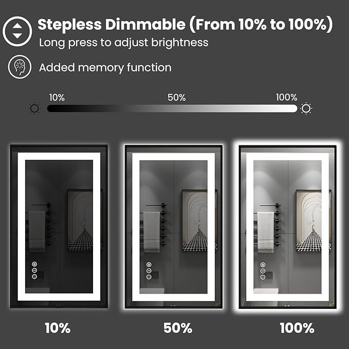 Amorho LED Bathroom Mirror, 84"X40" Framed Front Light and Backlit, Stepless Dimmable, Anti-Fog, Shatter-Proof, Memory, 3 Colors, Double LED Vanity Mirror