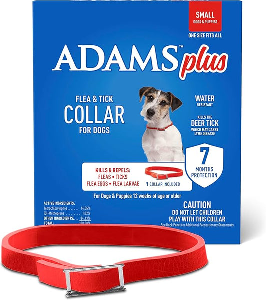 ADAMS Plus Flea & Tick Collar for Small Dogs, Flea Collar for 7-Month Prevention, Adjustable Collar Fits Small Dogs & Puppies, Kills Fleas & Ticks, 1 Count