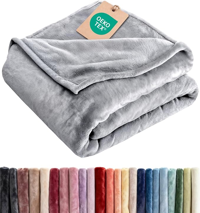 Fleece Blanket King Size - Ultra-Soft Warm Flannel Fleece Blanket - Grey | Soft, Warm, Outdoor Picnic Blanket for Camping, Travel, Lightweight, Cozy, Anti-Static, Home Decor Gifts for Men & Women