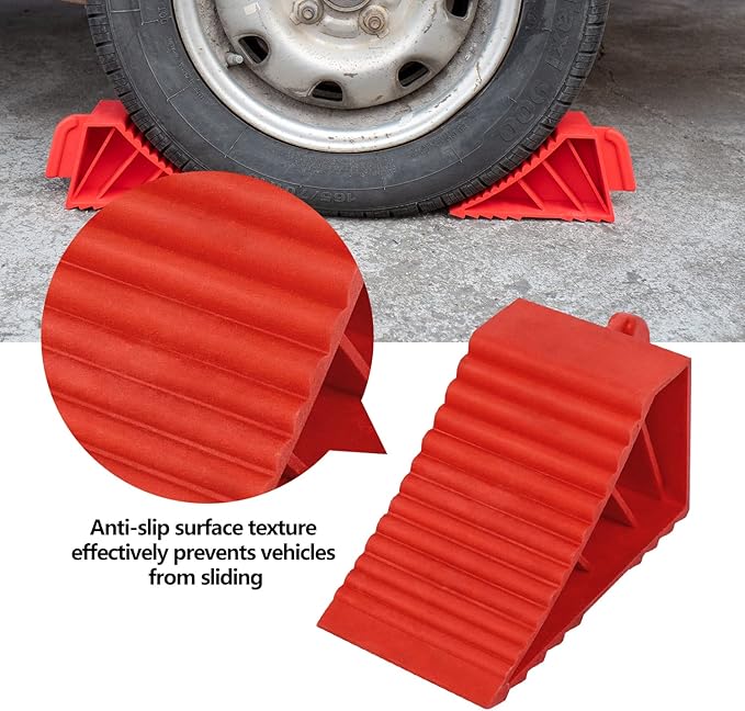 Donext Wheel Chocks Rubber Heavy Duty, Tire Chocks for Travel Trailers, RV, Camper, and Trucks 2-Pack, Red