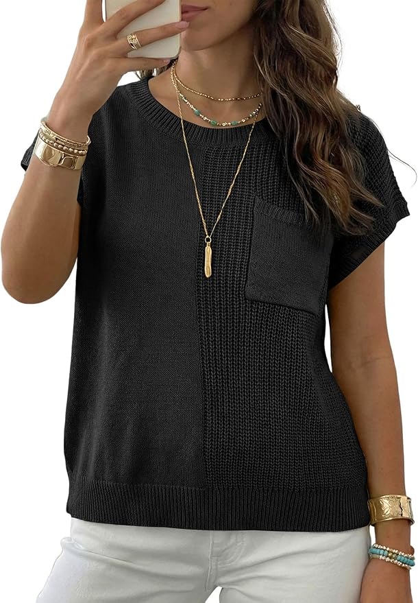 Dokotoo Summer Knit Tops for Women Sleeveless Crewneck T Shirts Casual Lightweight Sweater Blouses Shirts