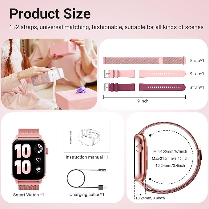Trendia Smart Watches for Women - 1.83'' HD 2026 Fitness Tracker with Answer and Make Calls with Heart Rate Sleep SpO2 Monitor 120+ Sport Modes IP68 Waterproof and Compatible iPhone and Android Pink