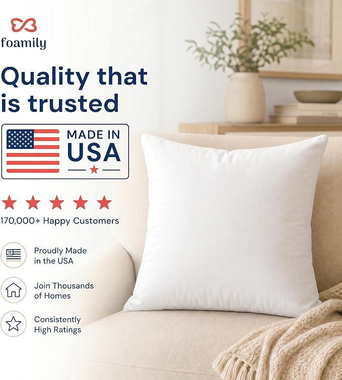 Foamily 12x20 Lumbar Pillow Insert, White Pillows for Couch, Sofa & Bed | Soft down-alternative fill, hypoallergenic, holds its shape. Fits 12x20 lumbar covers. Couch, bed, accent chairs.